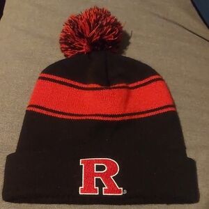 University Of Rutgers Black and Red Pom-Pom Beanie